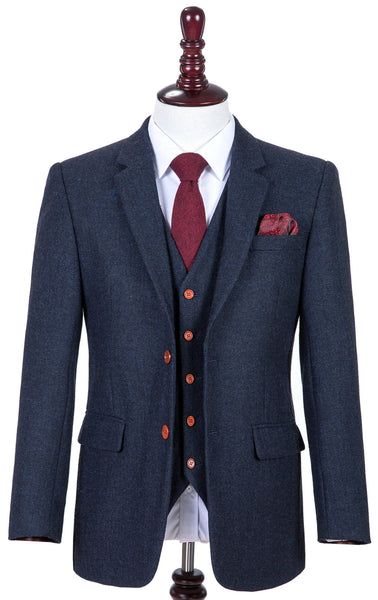 Quebec Mens Tweed Navy Herringbone Blazer- Tweed Blazers - Uniforms Canada  - Tweed Jackets – Ackermann's Apparel