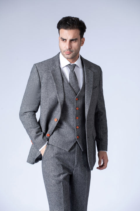 Mens gray tweed on sale suit